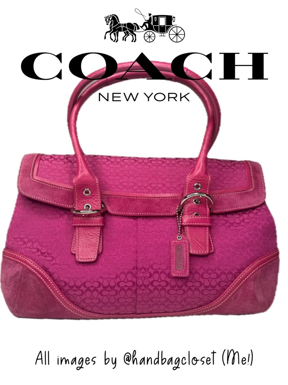 Coach 2004 Signature C Y2K Pink SoHo Hampton Flap Leather And Suede Bag